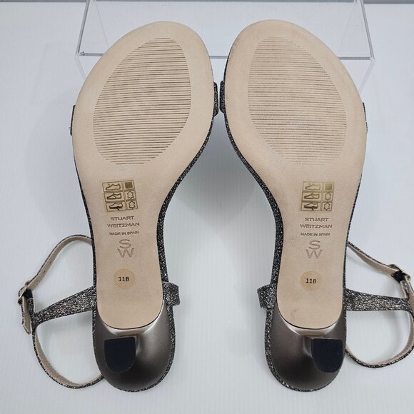 NEW Stuart Weitzman Minimalist 50 Sandal Womens 11 Metallic Pyrite Sparkle Heels - Picture 11 of 14